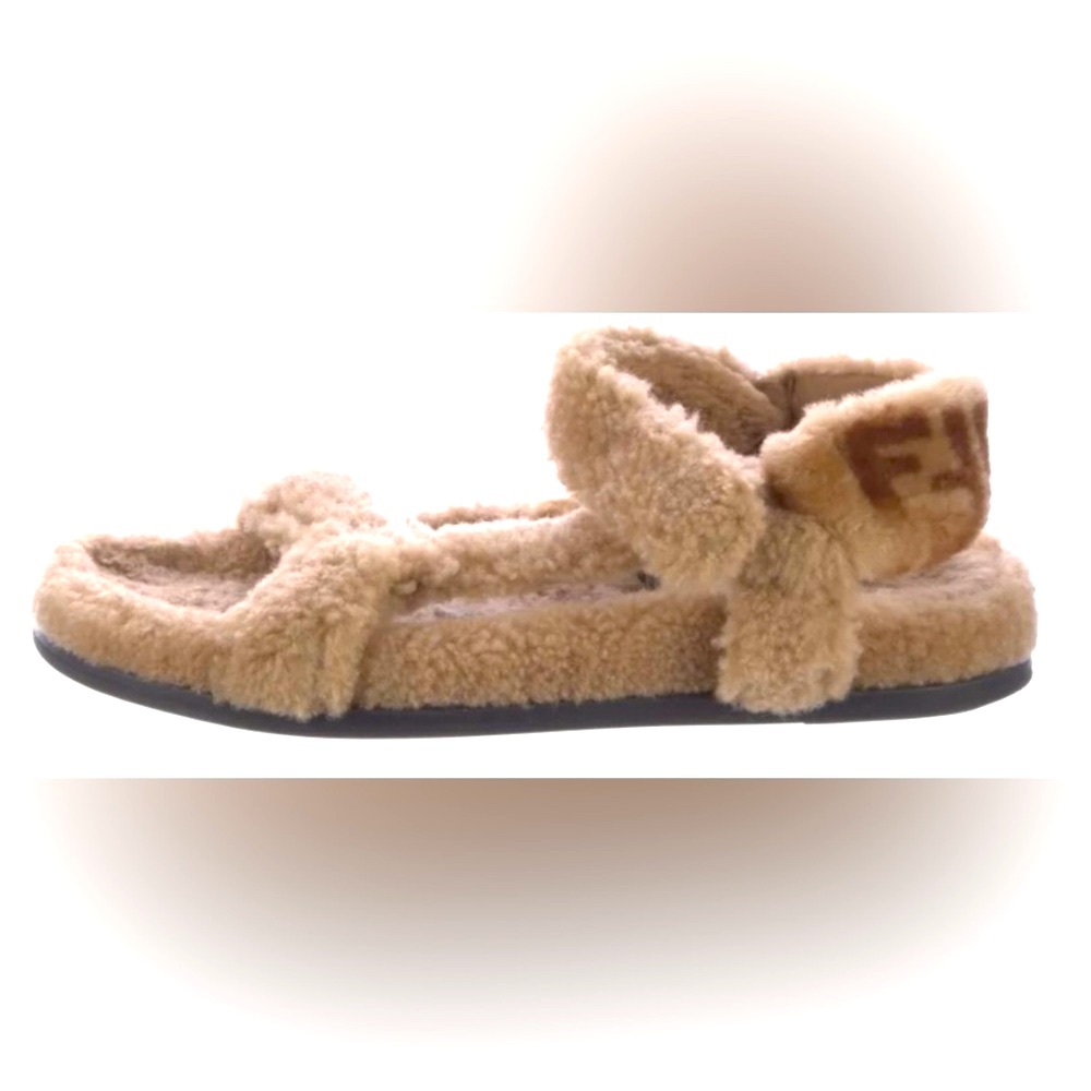 FENDI Zucca FF Logo Shearling Sandals - Picture 2 of 7